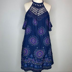 Listicle open shoulder embroidered halter dress